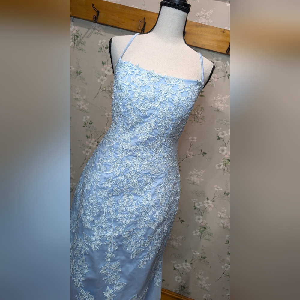 Blue Floral Prom Dress - Picture 4 of 12